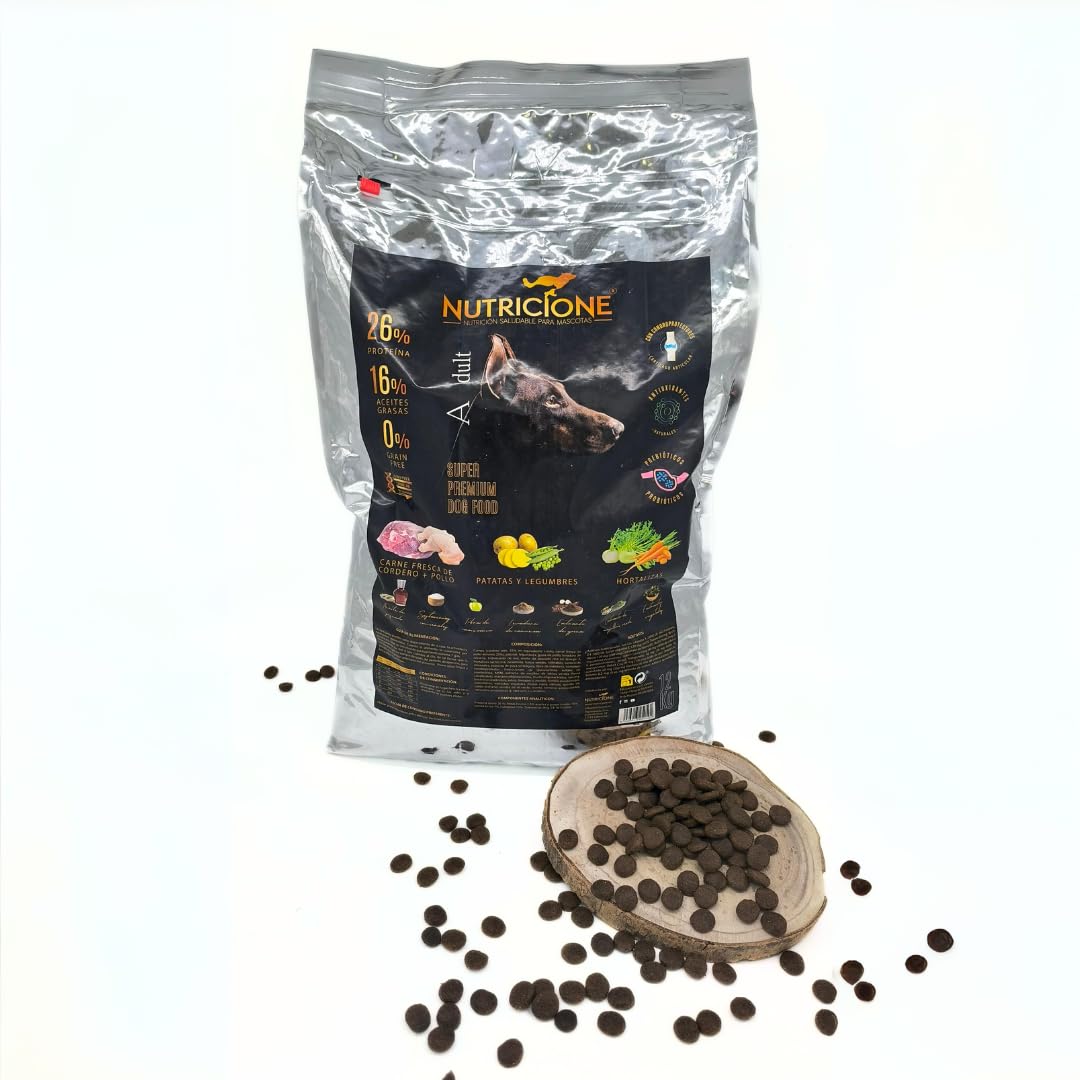 Pienso Grain Free para Perros Adultos - Carne Fresca de Cordero y Pollo | Fórmula Completa para Todas Las Razas | 12 kg | Nutrición Balanceada y Sin Cereales