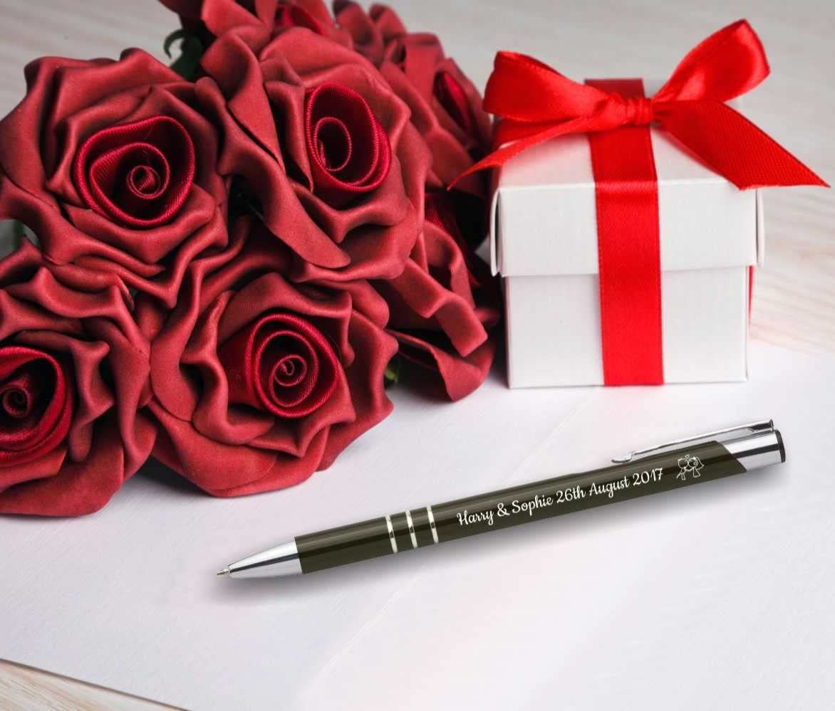 50 Stück personalisierte Metall kugelschreiber mit gravur - Für verschiedene Umstände - Hochzeitsgeschenke für Gäste Geburtstag Kommunion Taufe - 55 grafische Symbole zur Auswahl - dunkelgraue Farbe