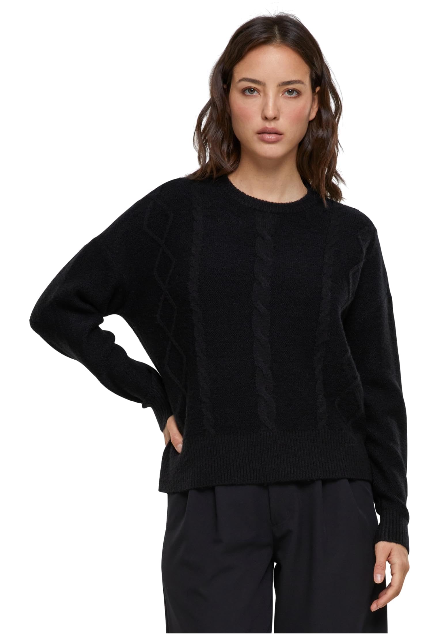 Urban Classics Women's Ladies Cabel Knit Sweater Sweatshirt, Black,