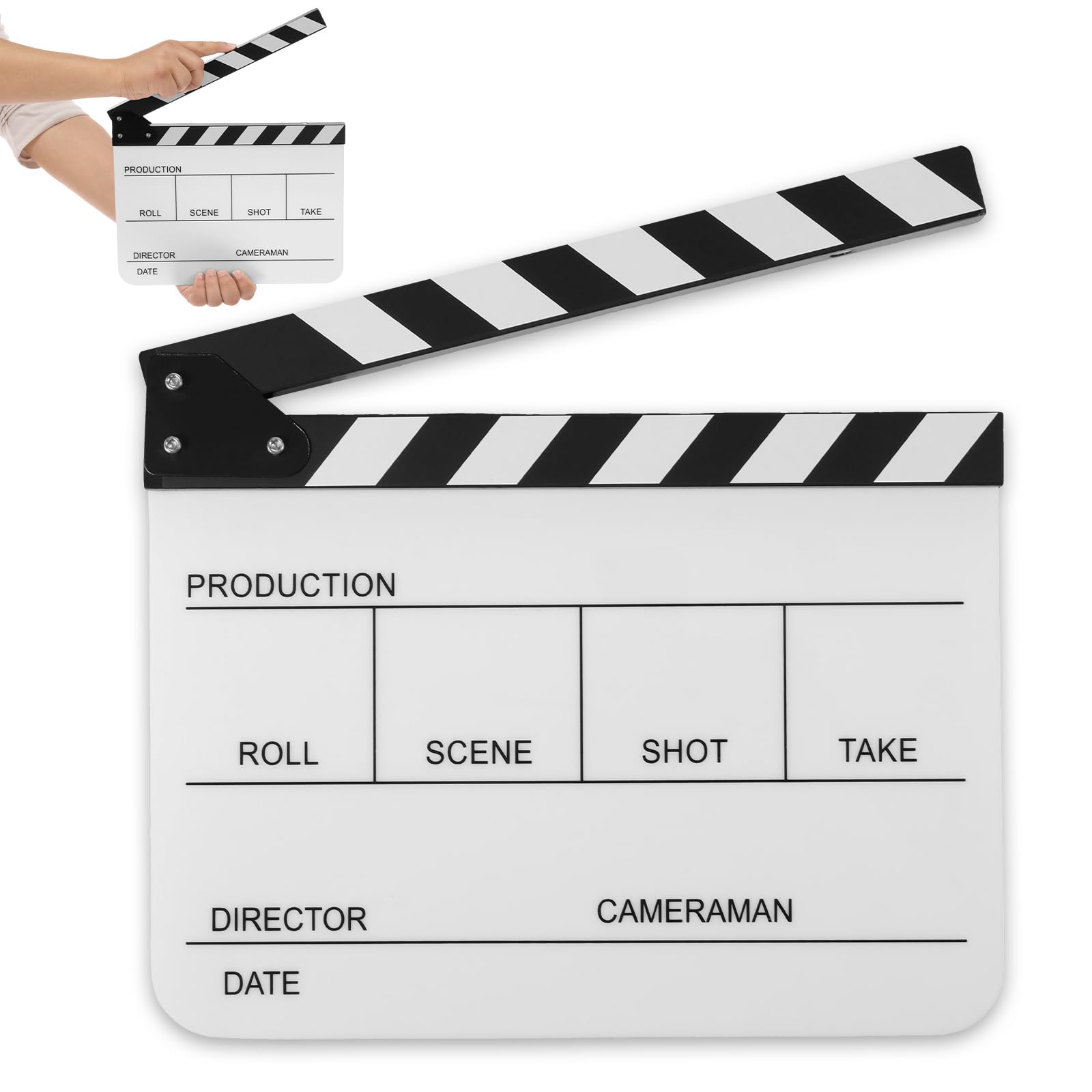 Bobash White Black And White Stripes Acrylic Plastic Clapboard Movie Directors Clapboard Decorative Film Clapper Board For Film Slate Cut Action Scene Blank Clapper For Filming Movies Tv Series(White Black And White Stripes)