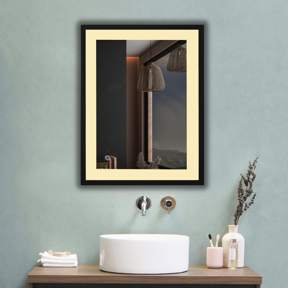 18x24 Inch Rectangle Led Frame Mirror for Wall Bathroom Led Mirror with 3-Color Light/Smart Sensor/Bedroom/Living Room/Washbasin/Dressing Room/Durable/Standard Mirror/Backlit|LEDFSB01-image-1