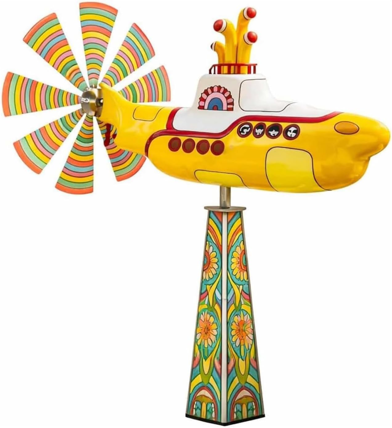 Yellow Submarine Wind Spinner, Heavy Duty Metal Rotating Yard Art, Kinetic Outdoor Garden Decor for Patio, Lawn, Flower Bed – UV-Resistant, Non-Fading Submarine Windmill (#a)