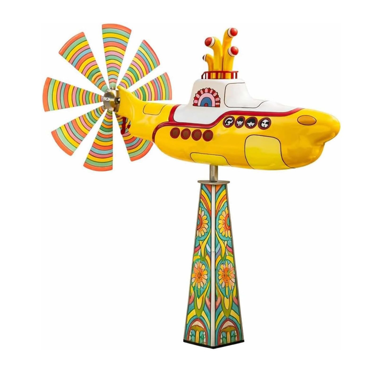 Yellow Submarine Wind Spinner, Heavy Duty Metal Rotating Yard Art, Kinetic Outdoor Garden Decor for Patio, Lawn, Flower Bed – UV-Resistant, Non-Fading Submarine Windmill (#a)