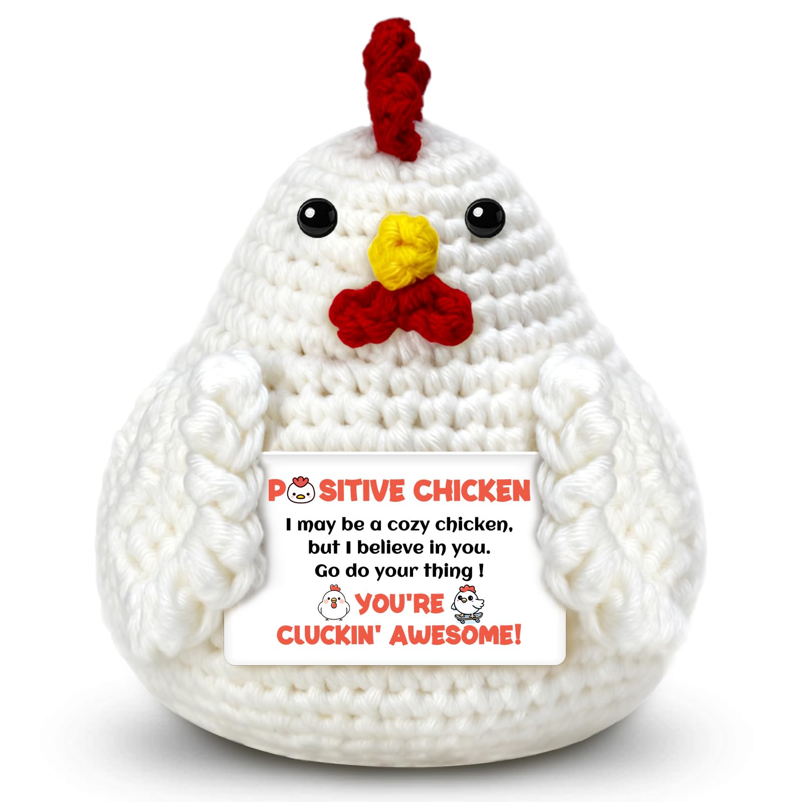 Chicken Gifts for Women, Emotional Support Crochet Chicken with Positive Card, Funny Chickens Lover Gifts, Chicken Stuffed Animal for Chicken Moms Friends Coworkers