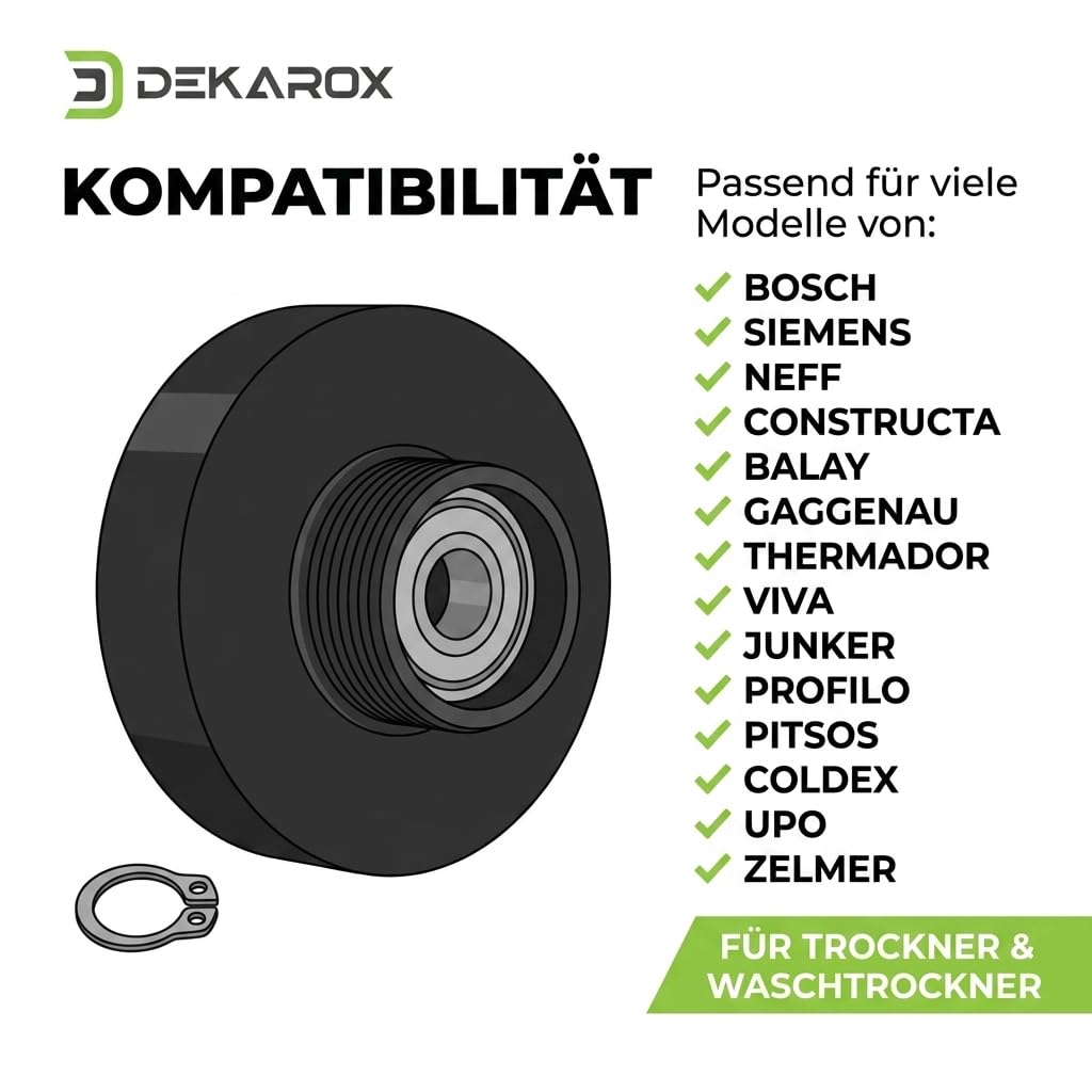 Spannrolle 00600436 für Bosch Siemens Trockner – Laufrolle für Ascenta, Avantixx, Classixx, Exxcel, SelfCleaning Zweibandmotor