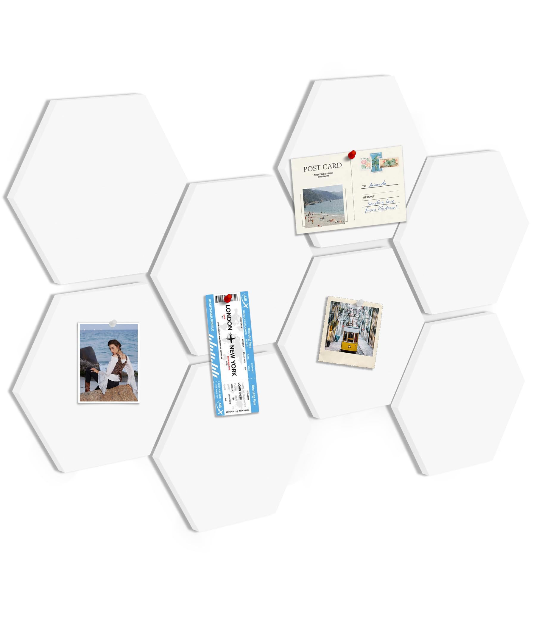 Toptople Large Hexagon Cork Board for Office, 8-Pack Felt Pin Board Tiles for Walls, Bulletin Notice Board with Push Pins for Photos, White