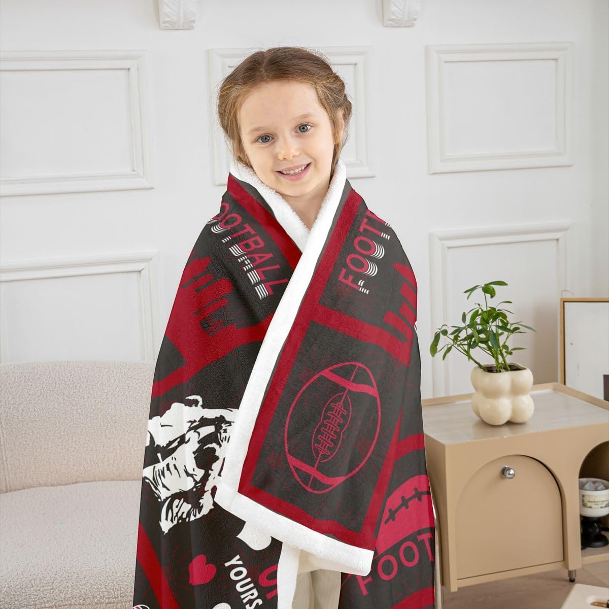 Erosebridal Soccer Kids Sherpa Blanket Football Sports Baby Size Fuzzy Plush Throw for Boys Teens Youth Soccer Games Fleece Blanket American Football Decor for Sofa Couch,Black Red