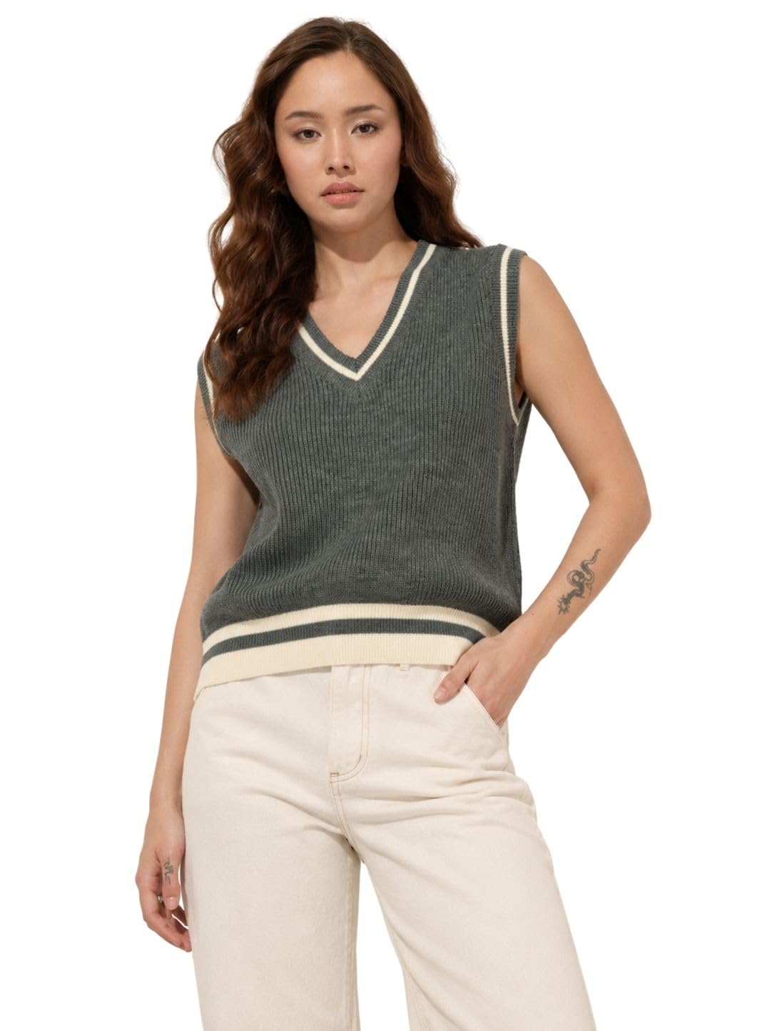 feverfew Trendy Women v-Neck Warm Sweater Fashionable Women Sleeveless-picture-19