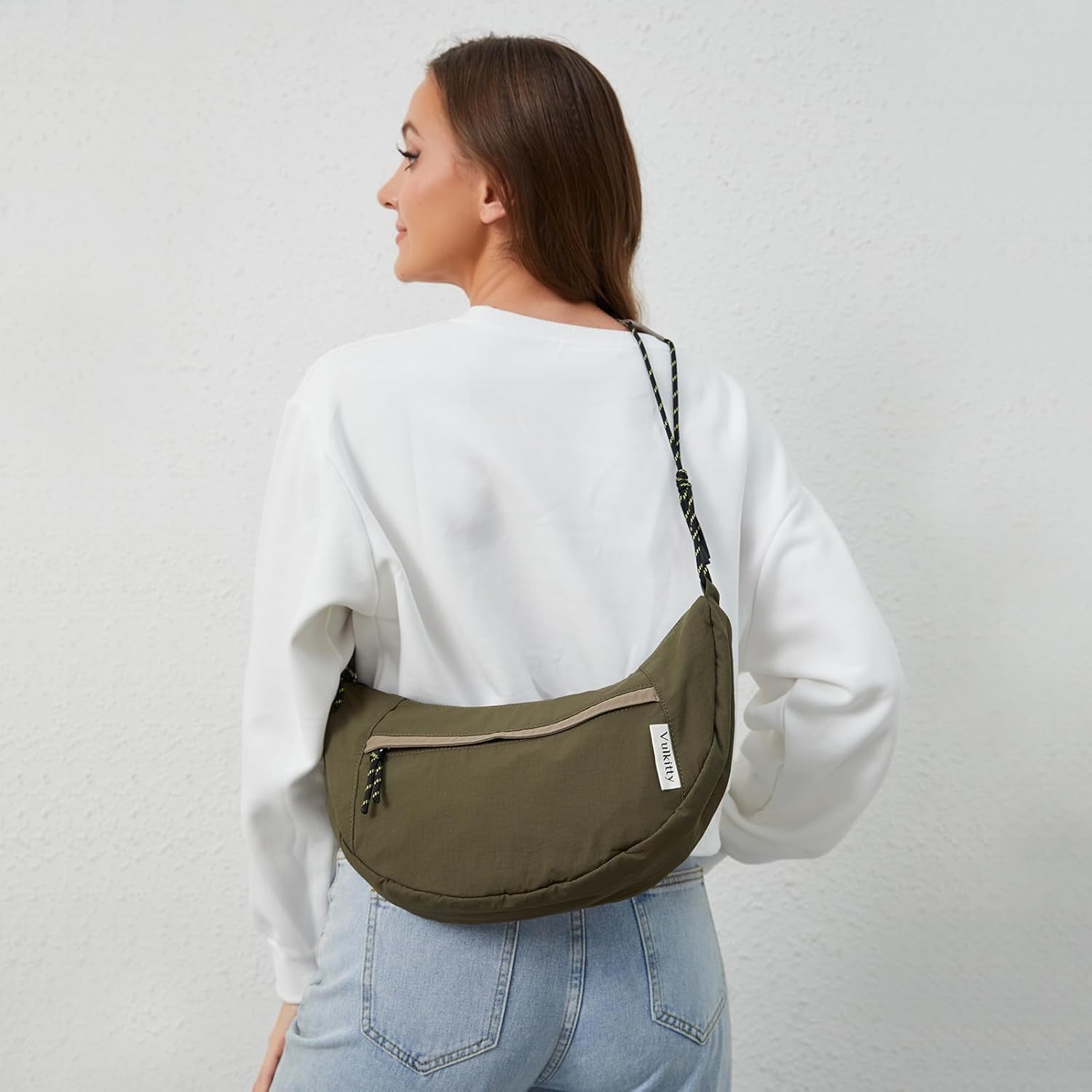 Vulkitty Nylon Crescent Bag Crossbody, Casual Sling Bag Half Moon Hobo Purse For Women Men