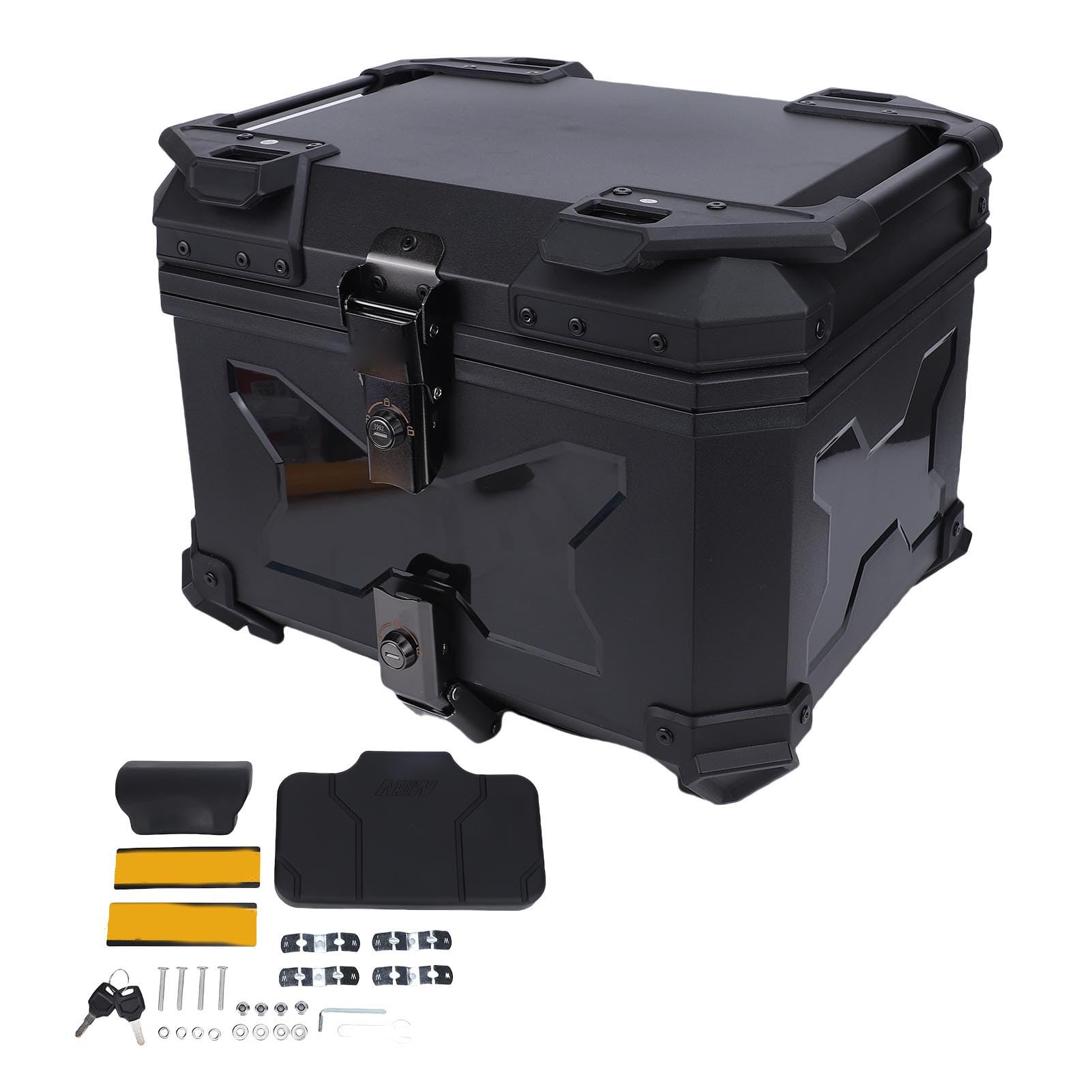 Zerodis Bauletto per Moto in ABS con Serratura, Baule per Casco da 45 Litri, con Strisce Riflettenti Sullo Schienale per Scooter, Motociclisti, Viaggi Pendolari