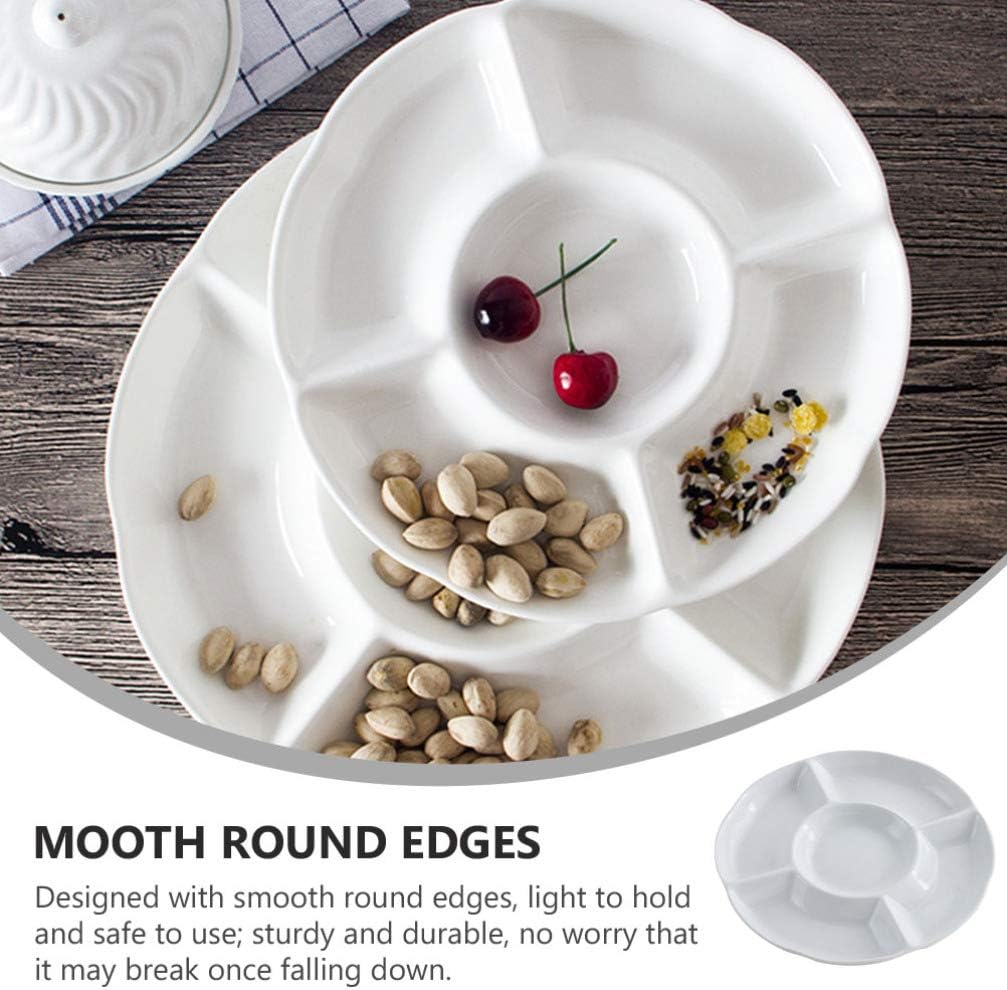 DOITOOL 2pcs Divided Serving Dish Porcelain Round Relish Platter Tray Appetizer Compartment Bowl for Chips Dip Veggies Candy Snacks