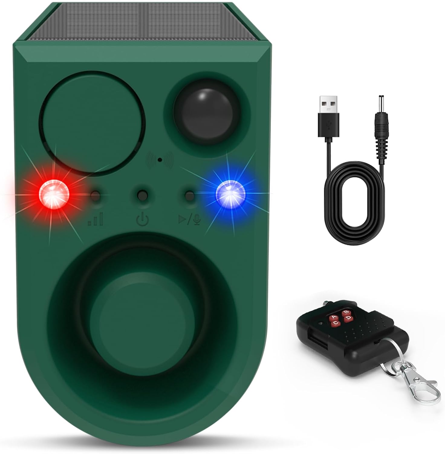 ChunHee Photo voltaic Out of doors Movement Sensor Alarm with Canine Barking Alarm Sound, Help Recording and Adjustable Quantity, 129db Loud Noise Maker 4 Work Modes Strobe Mild for House, Villa, Farm, Barn (1pack)