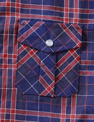 Image of COSLAND Boy's Toddler Cotton Western Short Sleeve Button Down Plaid Shirt, 4-14 Years