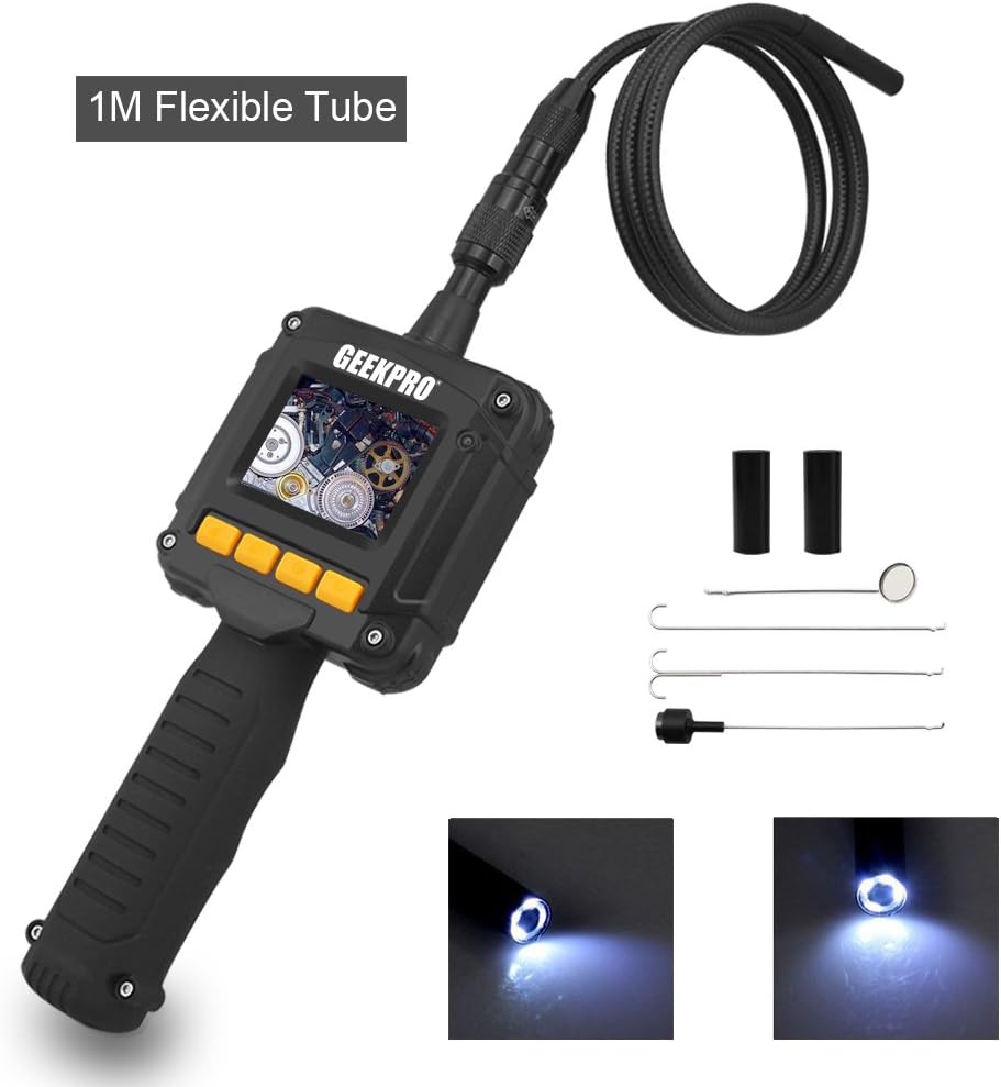 GEEKPRO Endoscope Inspection Camera Video Borescope Snake Cam with 2.4"TFT- LCD Monitor, 1M Waterproof IP67 Flexible Tube with 0.31 Inch/8mm Diameter Lens, Image 180°Rotation, Carrying Case