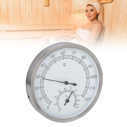 Miniatura 4 de EVGATSAUTO Termo higrómetro, 2 en 1 de acero inoxidable para sala de vapor, sauna, termómetro higrómetro, higrómetro térmico para interiores