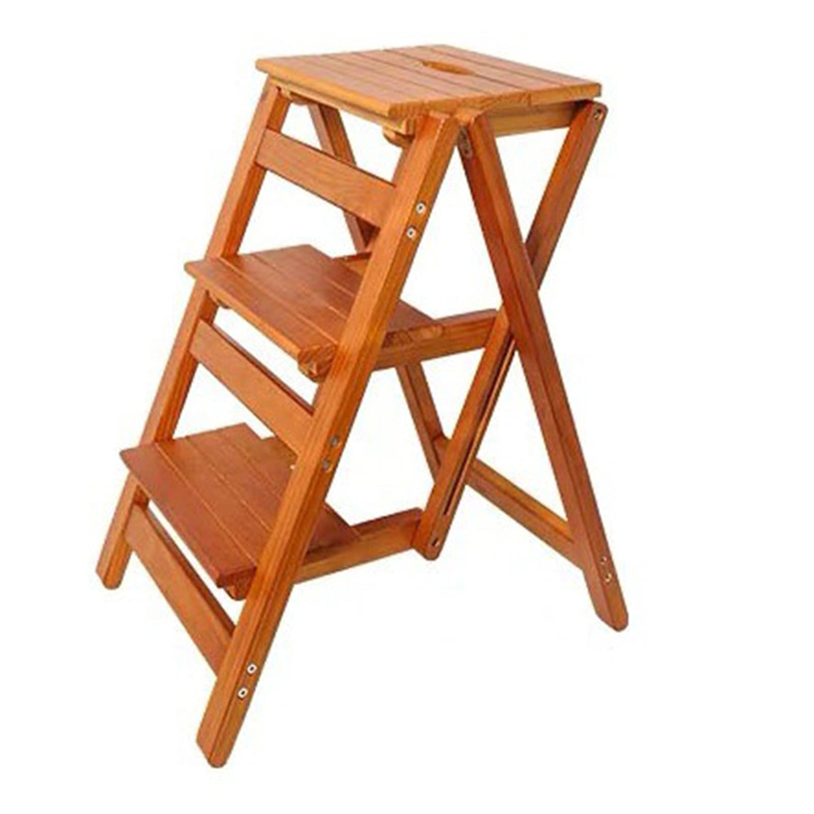ZGYOZMNG Step Stool Wooden Folding Step Stool Portable Ladder Chair Stool Multifunction Stepladder/Stairway Chair (White 3 layers) (Natural 3 layers)