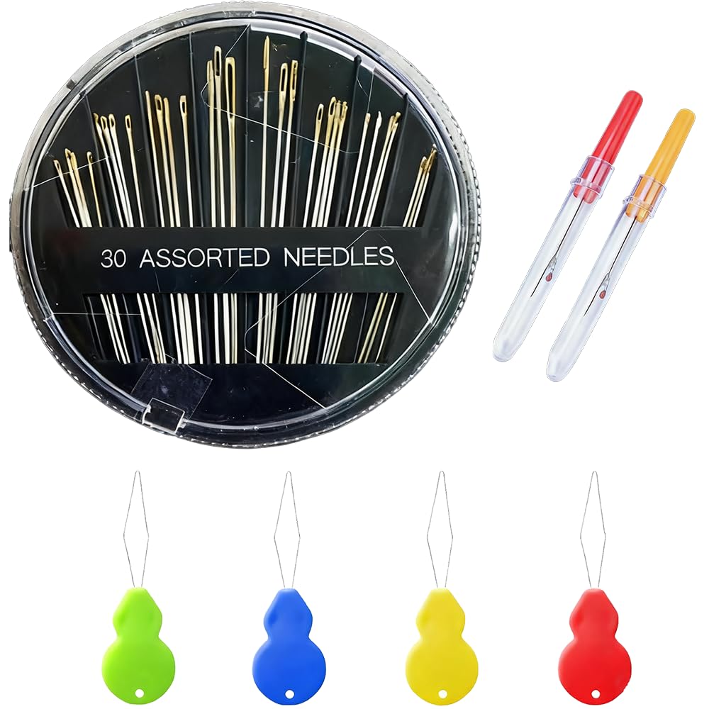 Aeuezxx Multicolor Hand Sewing Kit, 30 Hand Sewing Needles, 4 Needle Threaders, 2 Seam Rippers, Thread Snip, Embroidery And Mending Craft Sewing Kit With Tools In Various Sizes