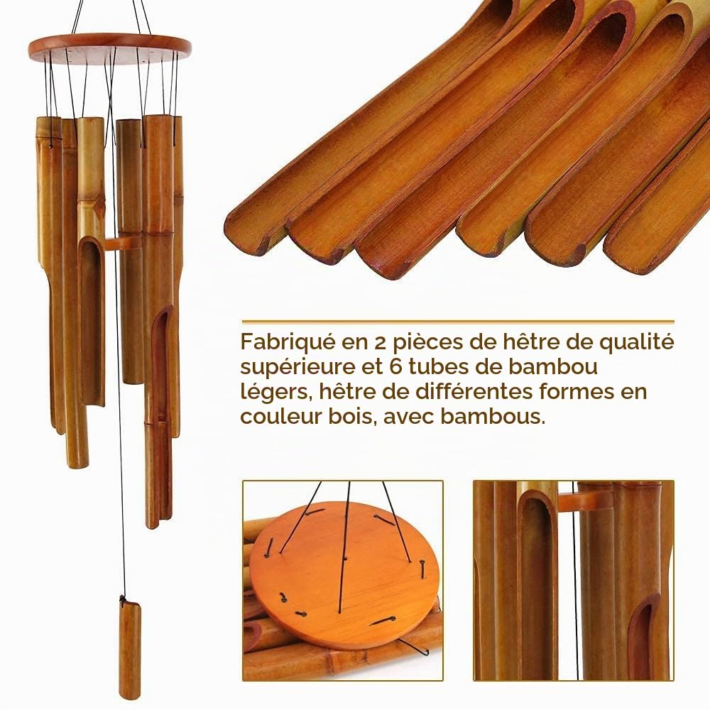 Carillon éolien en Bambou pour extérieur, Carillon éolien en Bois pour l'extérieur avec mélodie de tonalité Profonde, Carillon à Vent Classique Zen de 96,5 cm pour la Relaxation, la grâce. Décoration