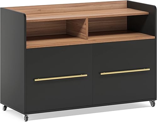 Miniatura 9 de Tribesigns Archivador de 2 cajones con ruedas para oficina en casa, archivador lateral negro, archivador de madera para tamaño carta, soporte de