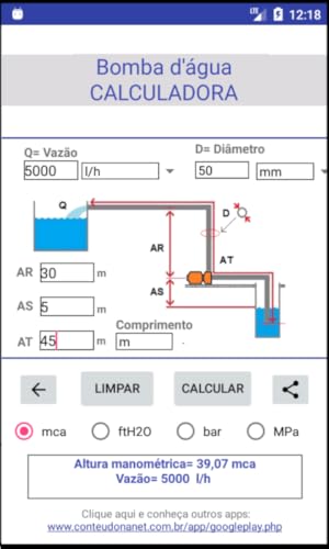 Bomba d'água - Calculadora