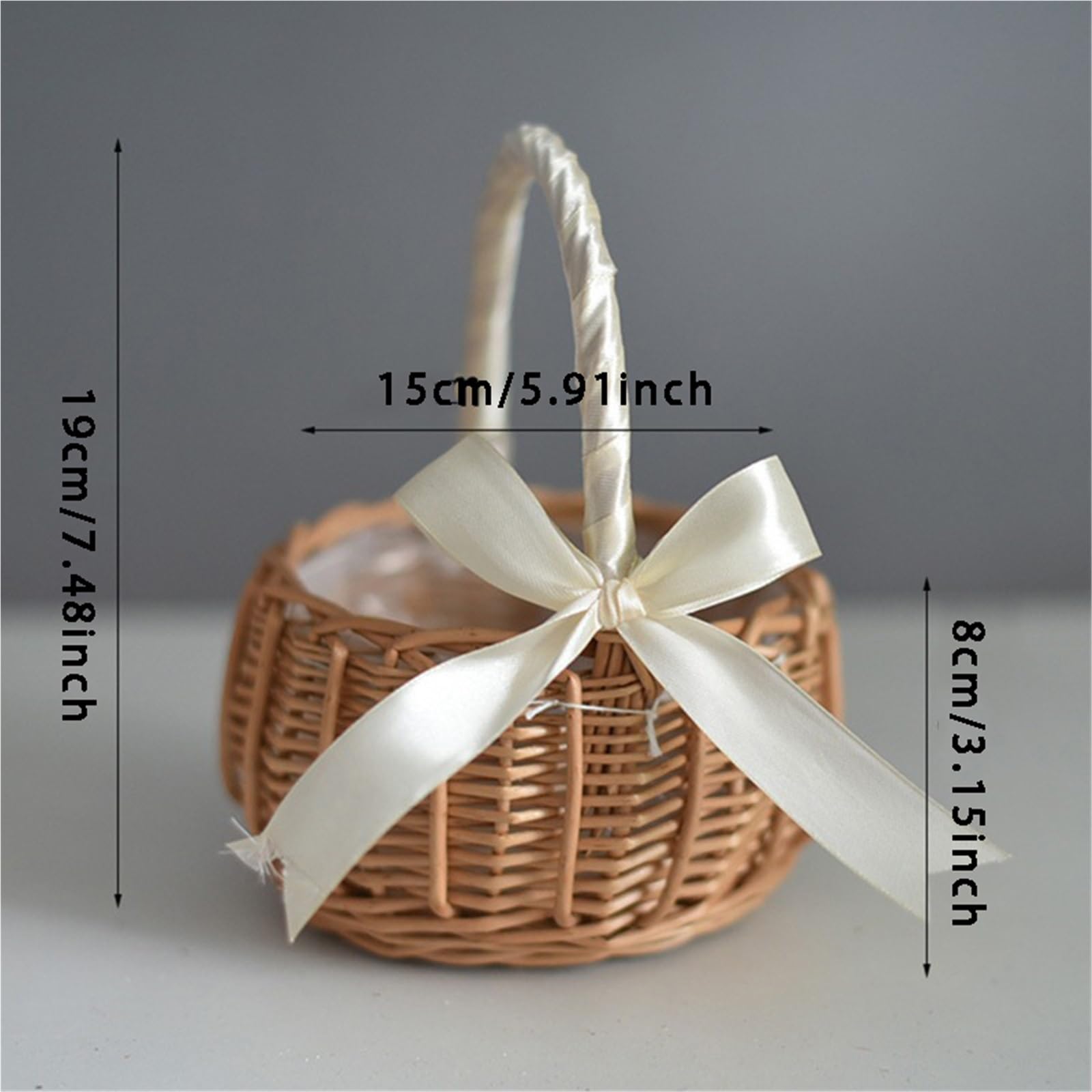 Handgewebter Hochzeits-Blumenkorb mit Griff, Weidenkorb, Kleinkram, Hochzeitsblumenkorb für Zuhause, Picknick, Aufbewahrungskorb (Weiß, L)