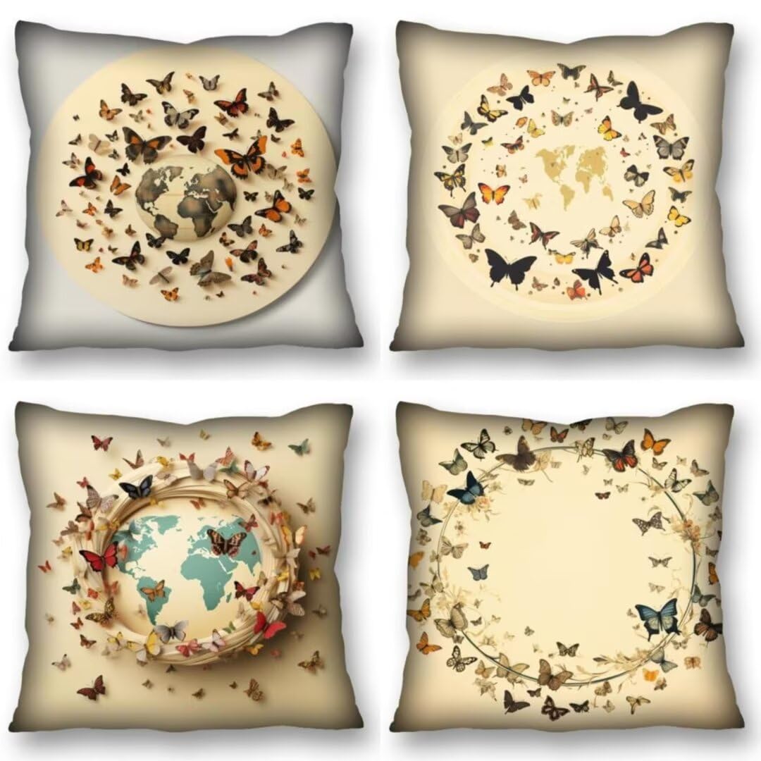 Juego de 4 Fundas de Cojines 70x70 cm Cojines Mariposa guirnalda Funda Cojin Cuadrados de Lino Fundas Cojines Sofá Cojines Decorativos para Salón Sofá Dormitorio Coche Jardín Decoración del Hogar