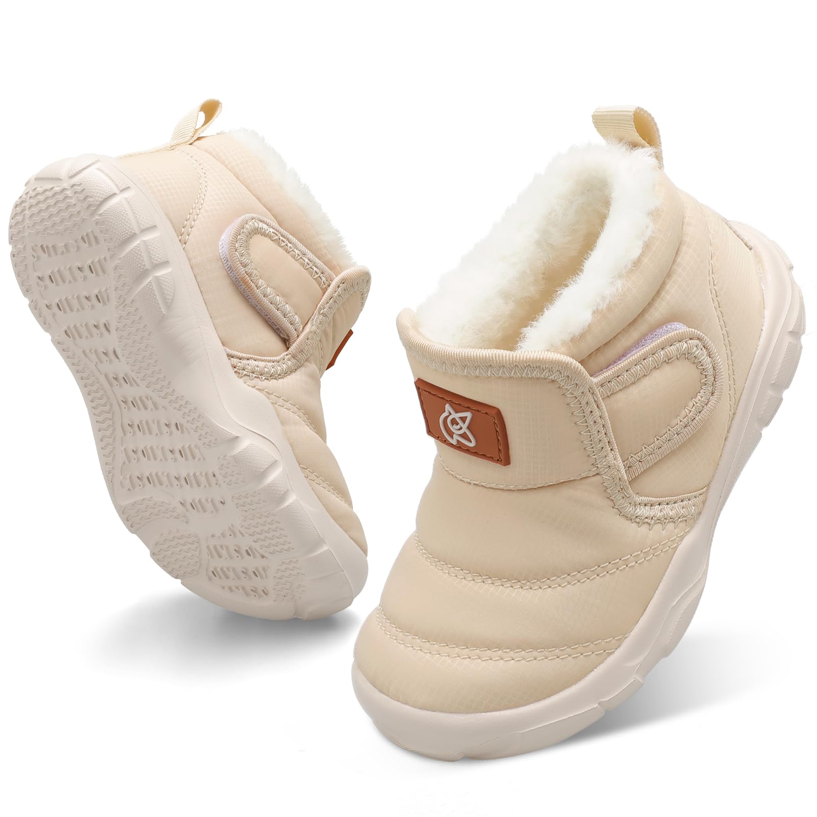 QFH Baby Boys Girls Winter Warm Shoes Cozy Fleece Snow Boots Toddler Non-Slip Walking Shoes Infant Outdoor Water Resistance Faux Fur Booties
