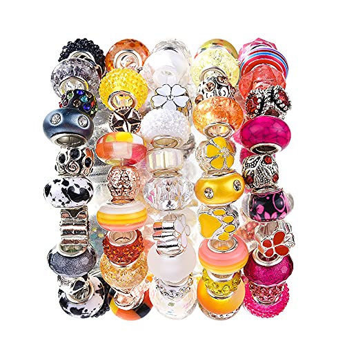 60 Pieces Assorted European Beads With Copper Core Big Hole Resin Spacer No Copper Core Lampwork Colorful Beads Rhinestone Craft Beads For Diy Charm Bracelet Jewelry Making (Black) #TOP5