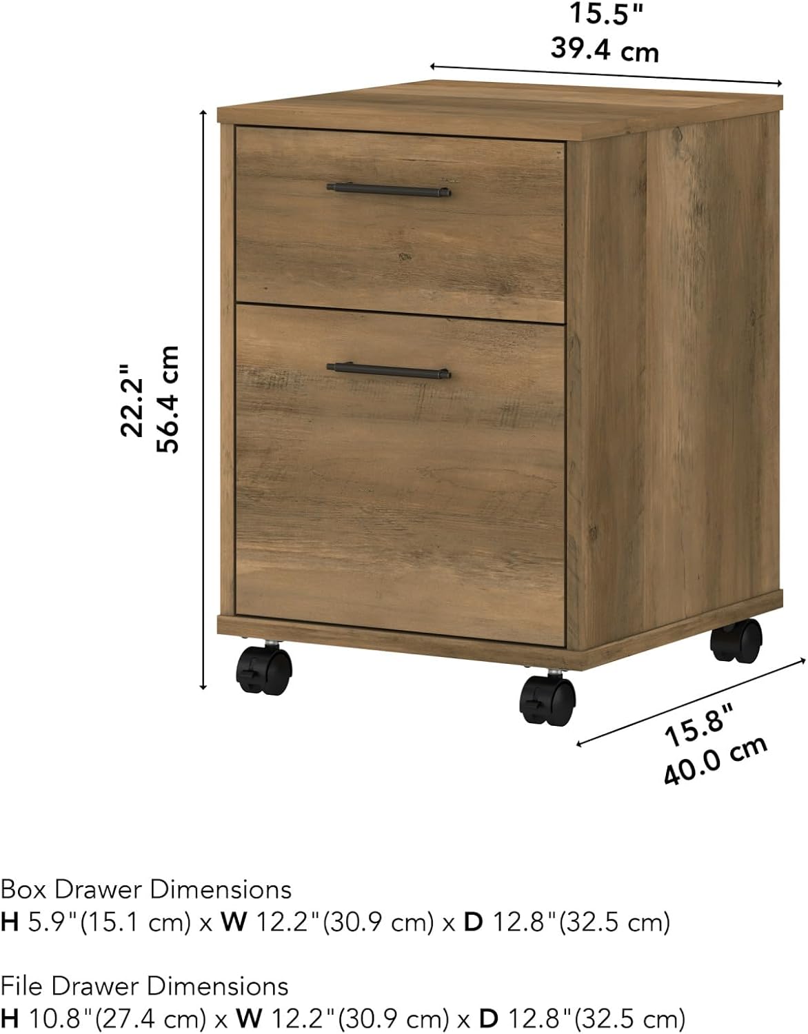 Reclaimed Pine 2 Drawer Mobile Filing Cabinet