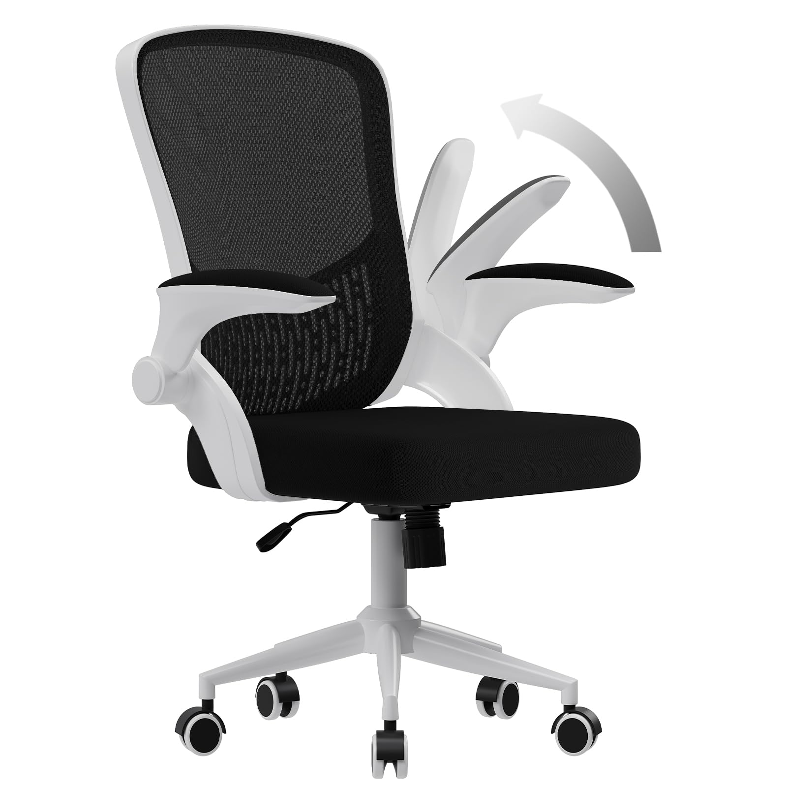 naspaluro Sedia da Ufficio,Sedie Scrivania Ergonomica Con Braccioli Ribaltabili a 90°,Poltrona Ufficio Lombare, Rivestimento in Rete Traspirante, Sedia Girevole a 360° Con Funzione Swing,Blanc