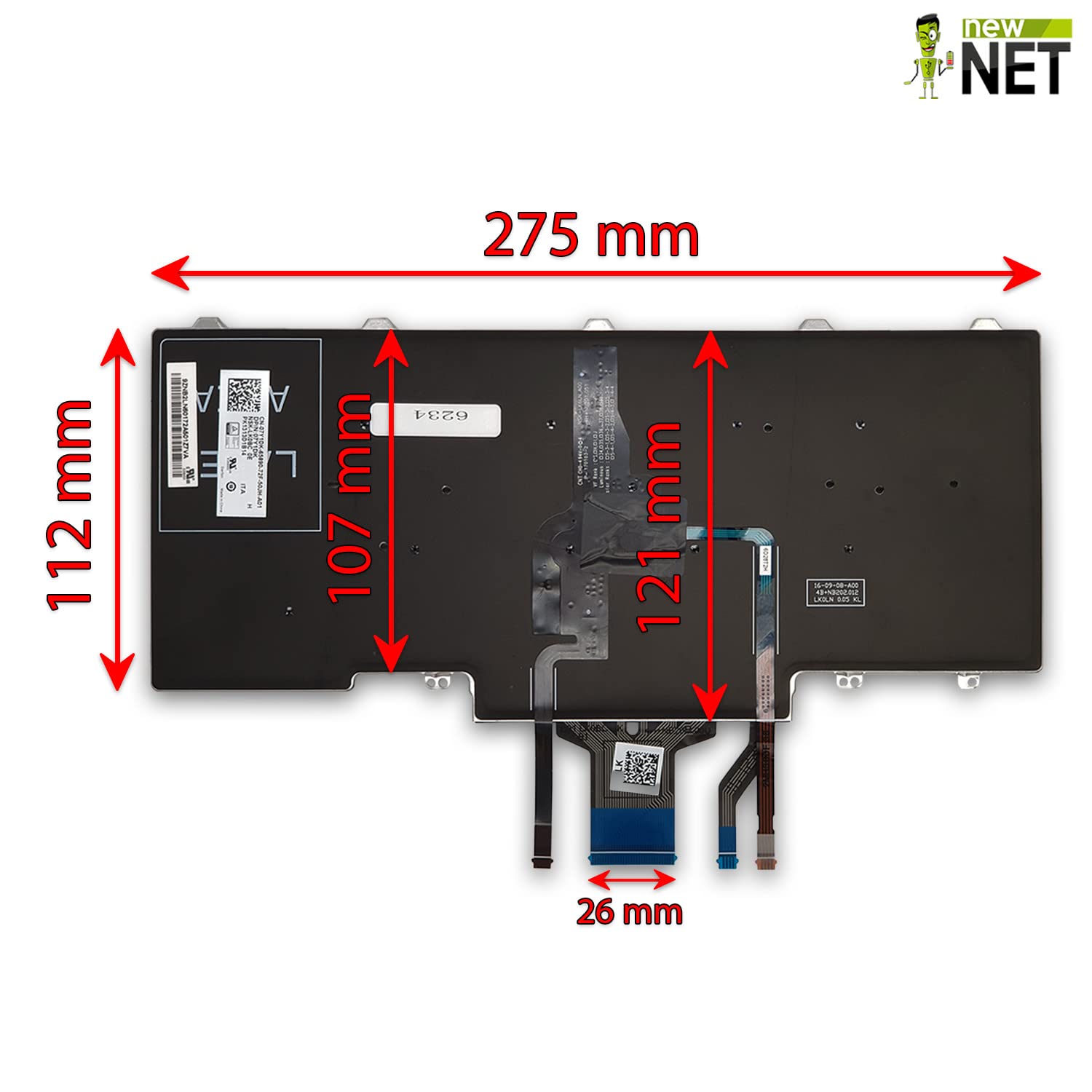 new net - Keyboards - Tastiera ITALIANA compatibile con Notebook Dell Latitude E5450 E5470 E5490 E7470 E7450 5480 5488 5490 3340 3350 [ Senza frame - Retroilluminata - LAYOUT ITA ]