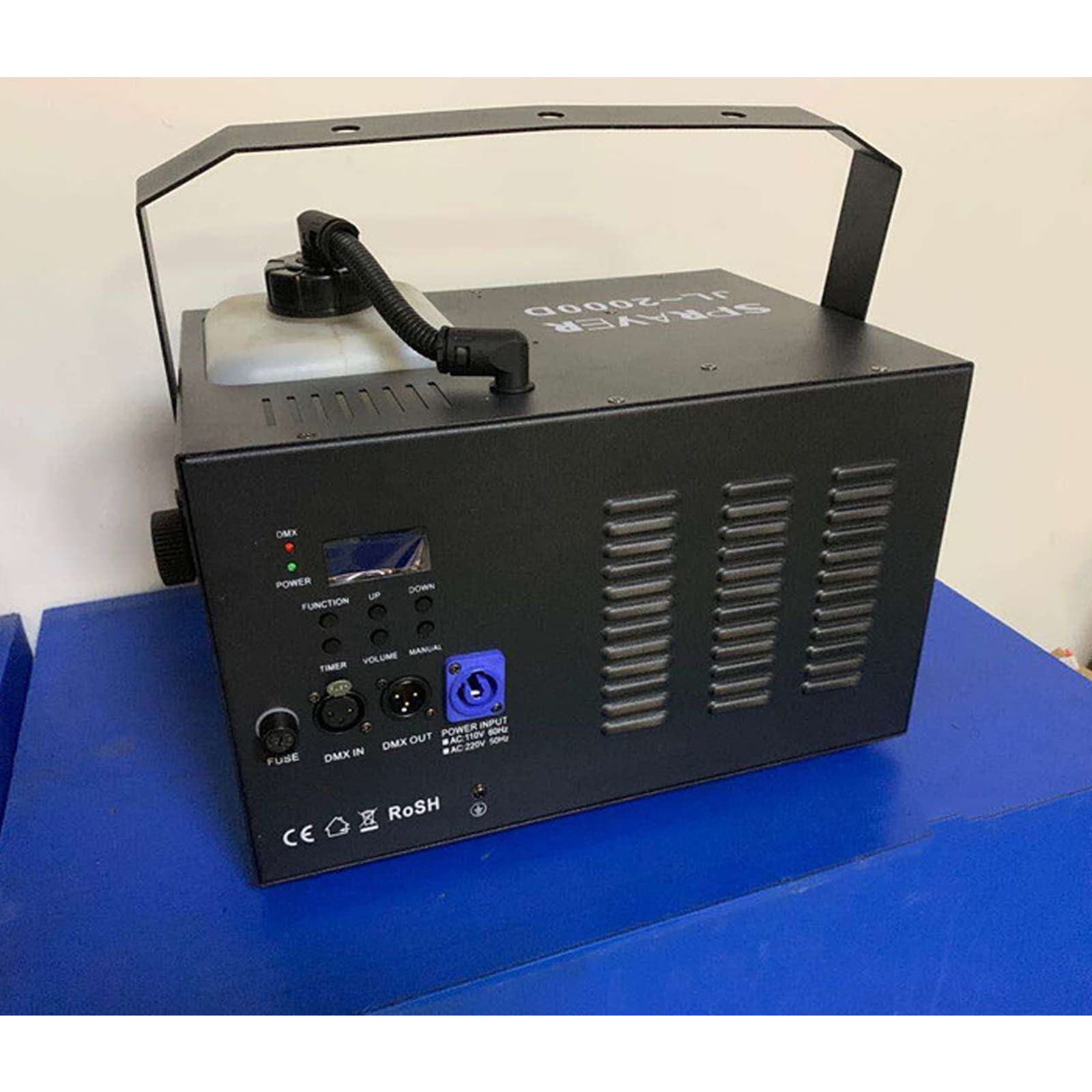 PRUJOY Máquina de Humo DMX de 2000W con Mango, máquina de Humo portátil para Halloween, Navidad, Bodas, actuaciones de DJ