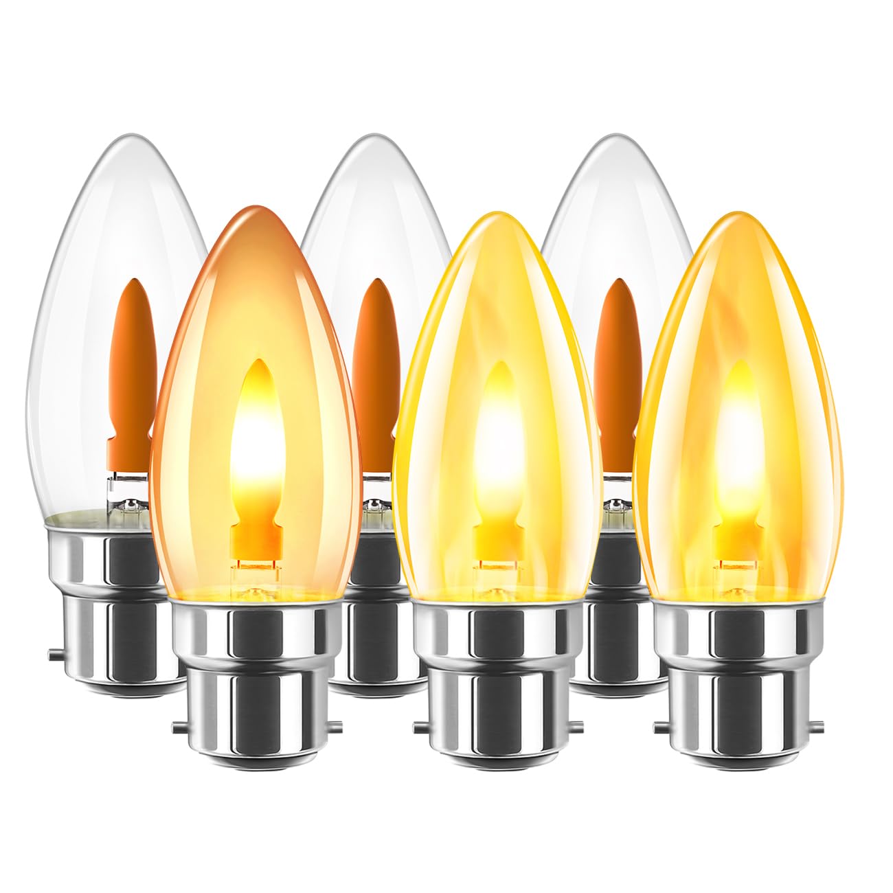 Lvwit B22-Flame Flickering Bulbs Bayonet,B22 Vintage Fire Flickering Chandelier Candle Light Bulbs,1800K Warm White Led Flame Light Bulbs,Orange Flicker Bulbs For Daily Decoration(6 Pcs，2 Mode Seting)