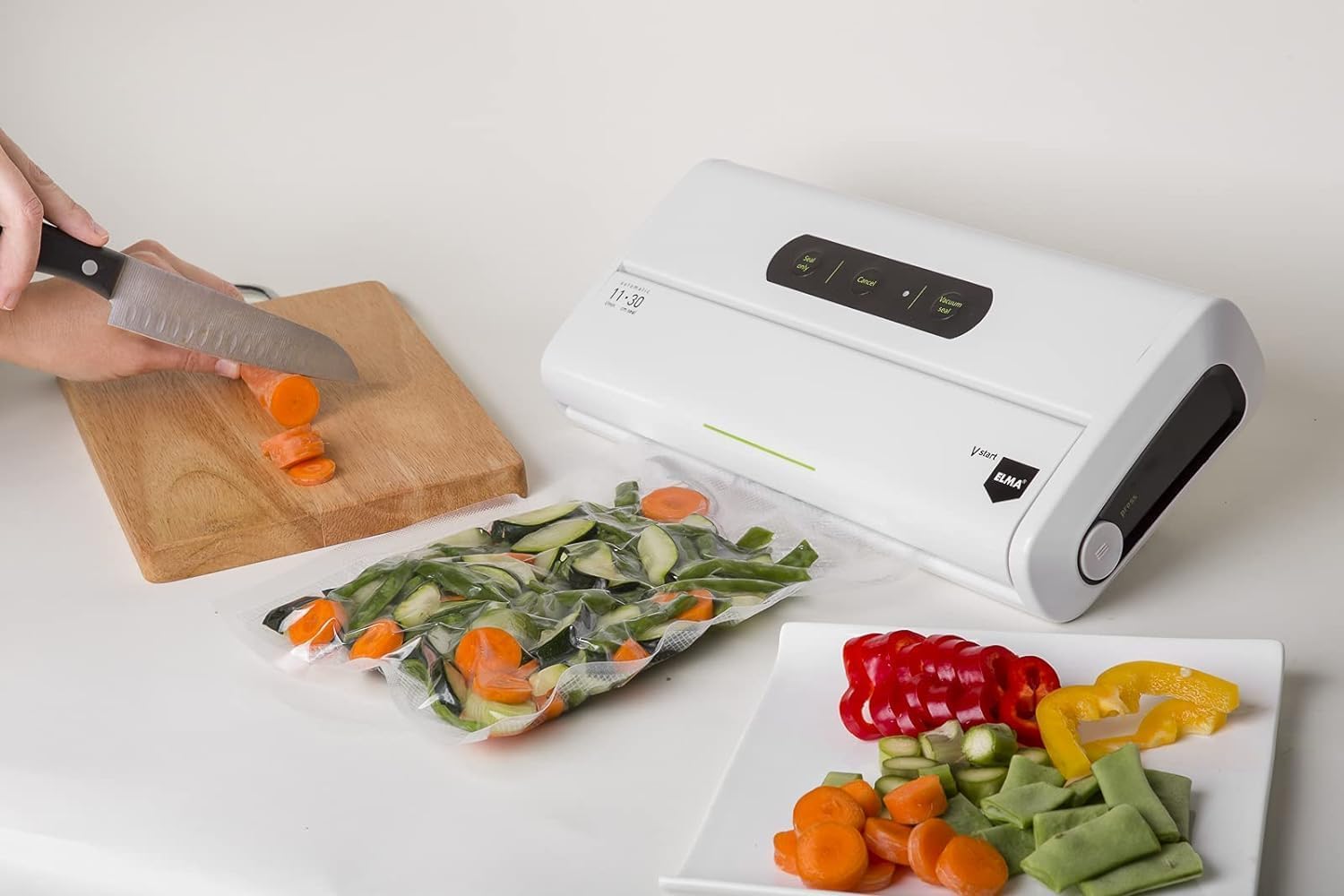 Elma Maquina Envasar Al Vacio V-start para Envasar Alimentos al Vacío de Uso Doméstico | Barra de sellado 30cm | 34x15x7cm, 175W