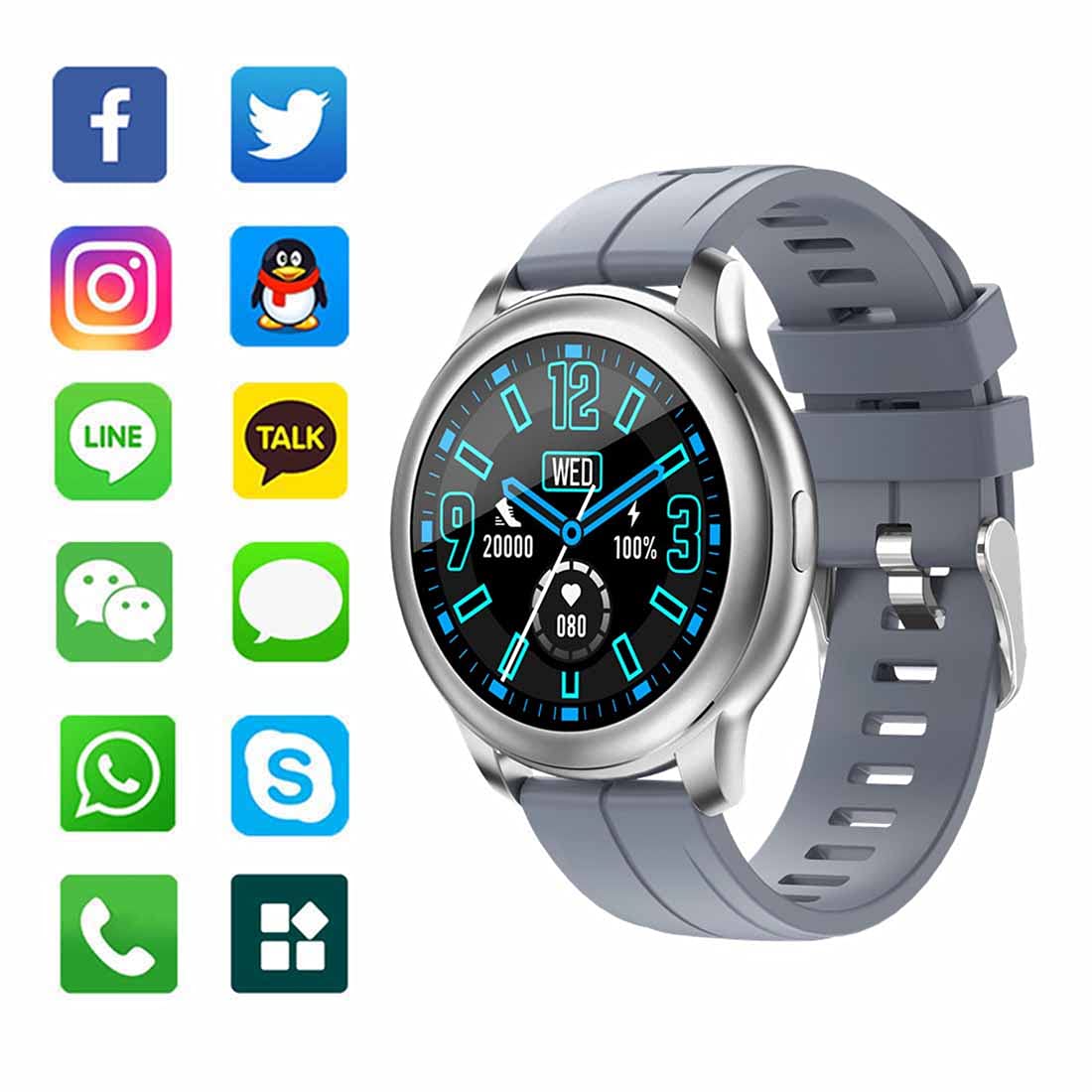 Smartwatches, sportowy smartwatch z pulsometrem i monitorem snu, cyfrowy ekran dotykowy 1,3", wodoszczelność IP68, krokomierz, monitor aktywności, dla mężczyzn, kobiet, dzieci szary