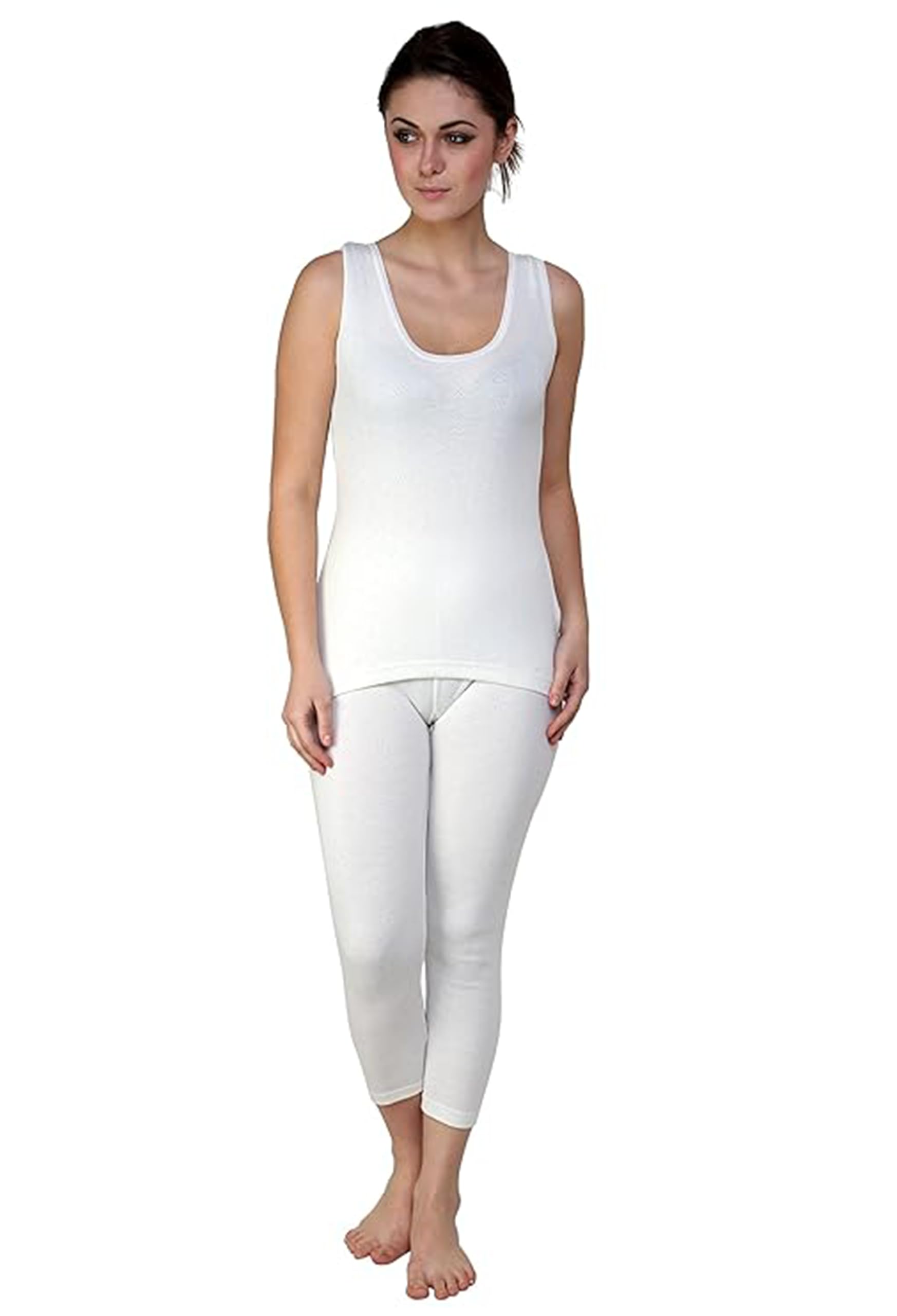 Women's Sleeveless Full Set Thermal Wear - Top & Bottom Set for Winter Warmth - Heat Retaining Fabric, Ideal for Layering, Lightweight and Comfortable Fit | Cold Weather Protection - White-image-40
