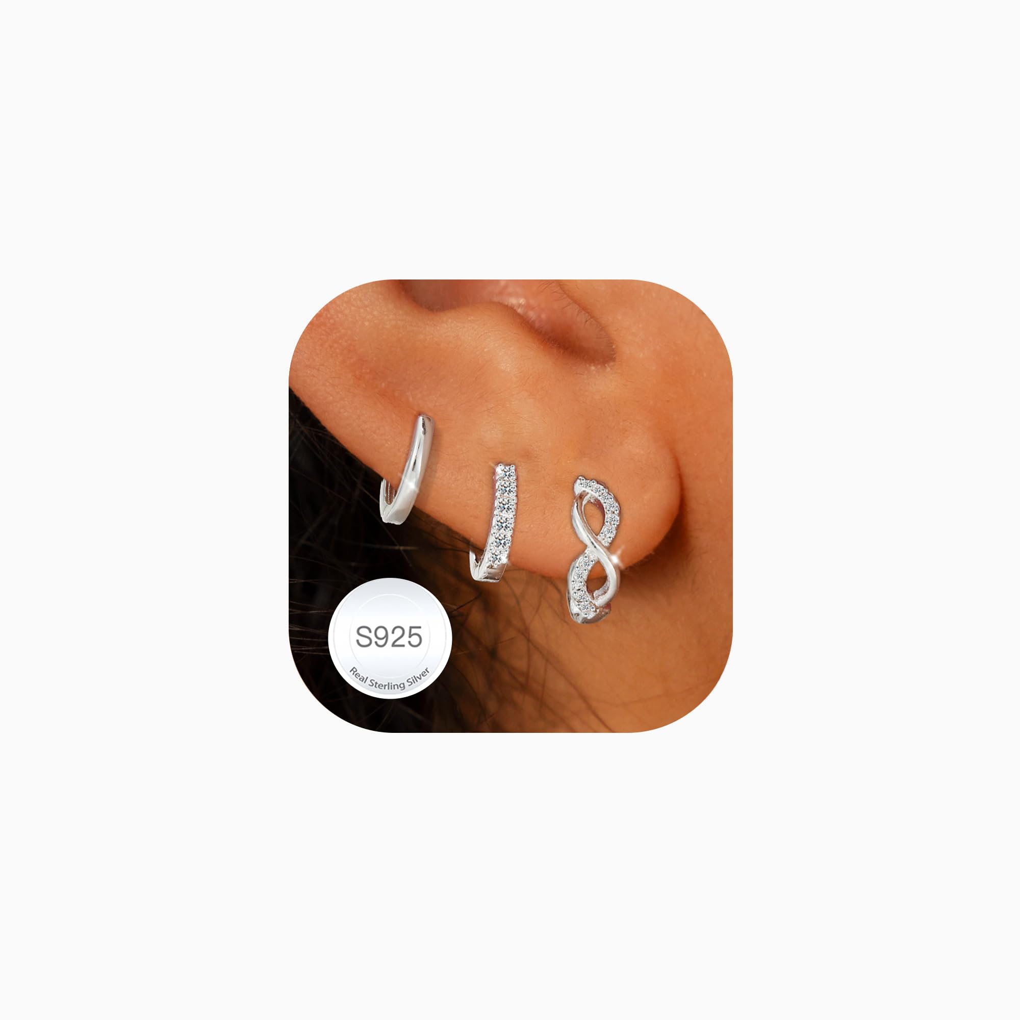 Rajputana 3 Paia Orecchini Donna Argento Orecchini Anallergici Donna Oro Small Silver Huggie Hoop Earring Set Orecchino a Cerchio Piccoli per Fori Multipli