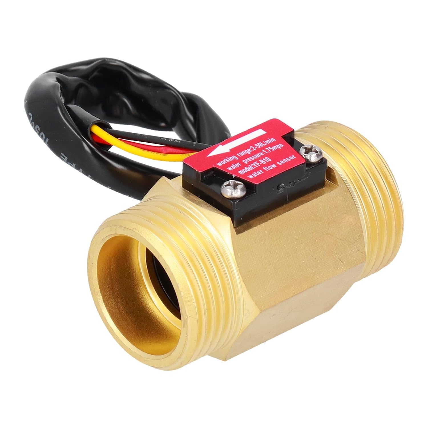 Flow Counter, DC 24V Water Flow Sensor with NPN Output, G1 Thread Brass ...