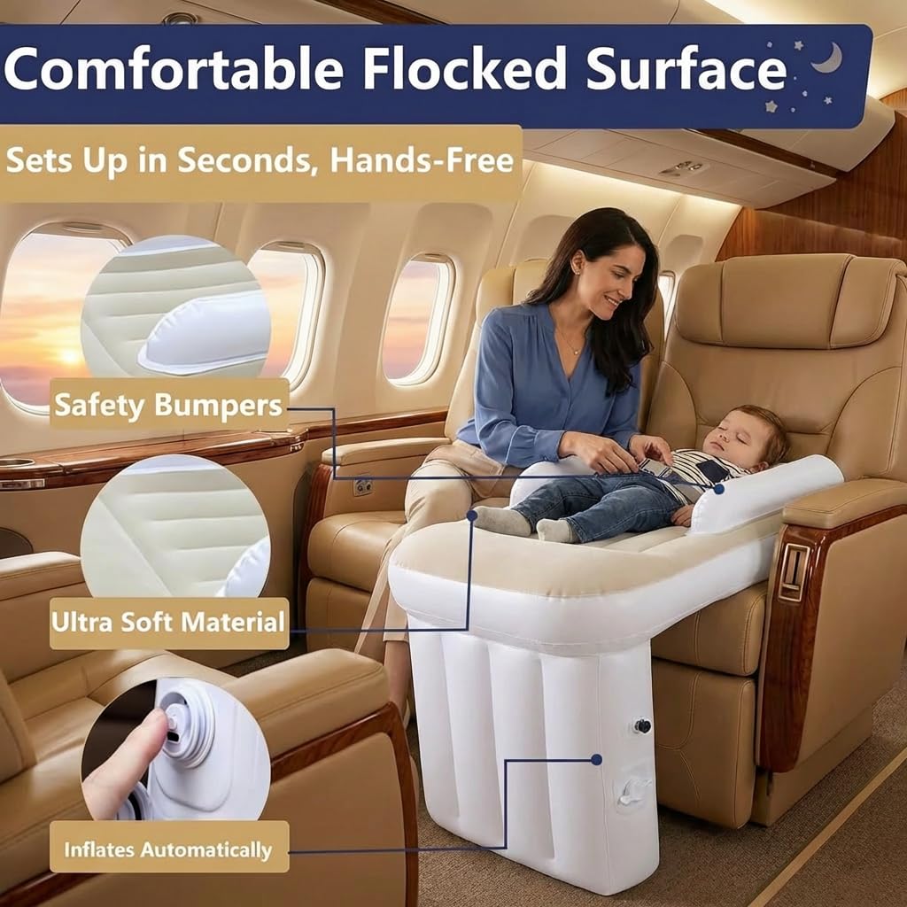 Tragbares Baby Reisebett, Elektrisch Selbstaufblasend, Kompakt, Flugzeugbett für Kleinkinder unter 120 cm