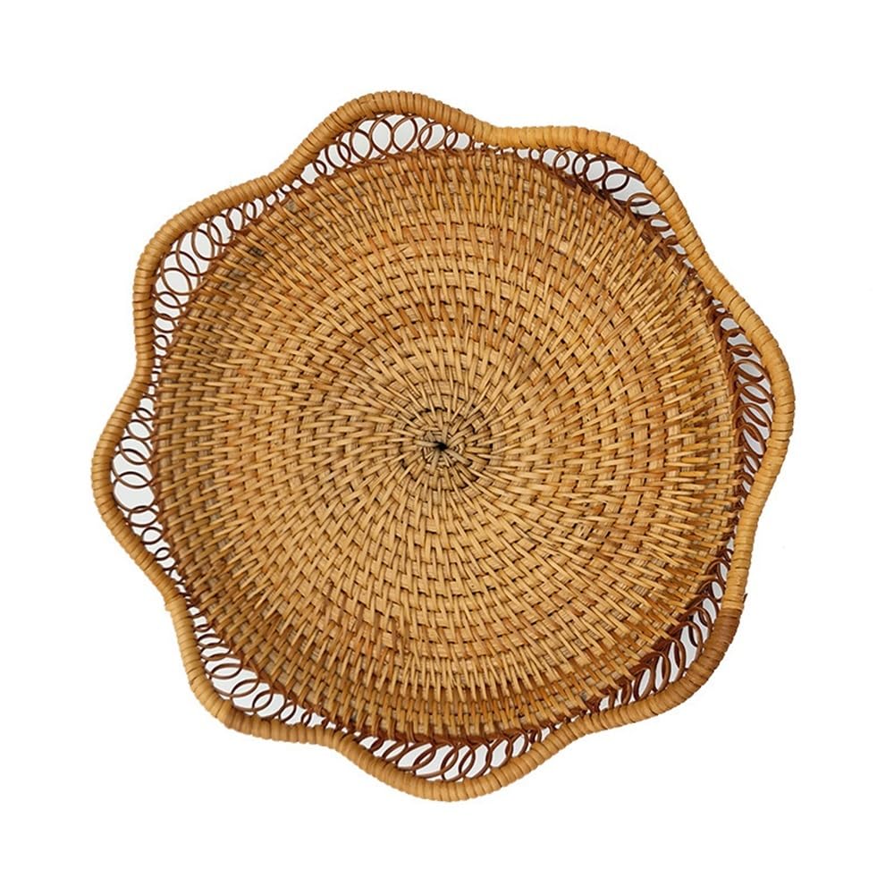 Basket Storage Box Kitchen 4pcs Autumn Rattan Weaving Lace Fruit Plate,Fruit and Vegetable,Candy Snack Dried