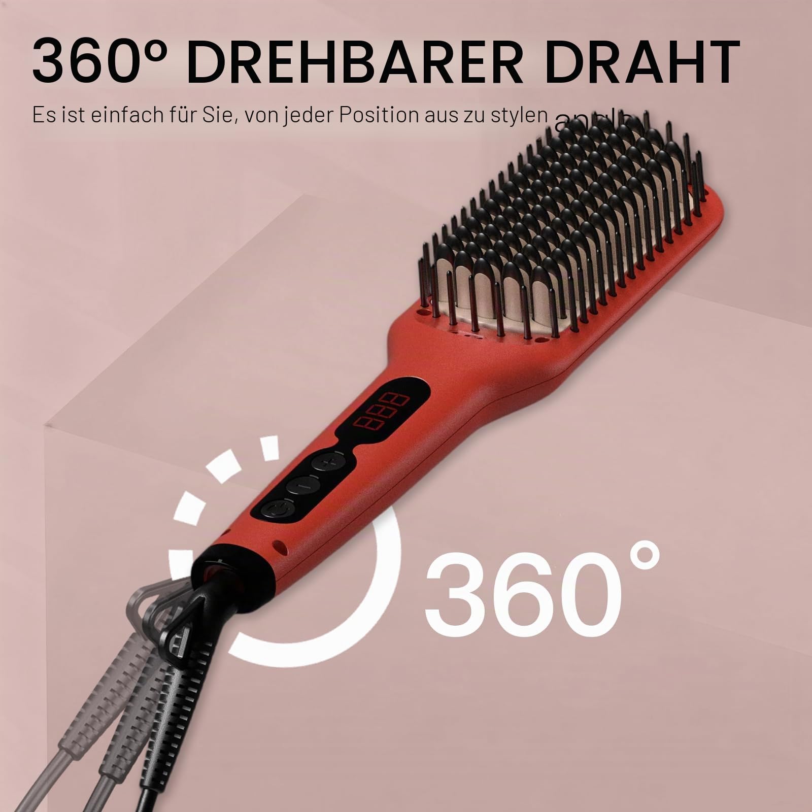 Aktualisiert 2025 Megawise Pro Ceramic Ionic Hair Straightener Brush - Schnelle 20s Heizung, Auto-Off, Anti-Scald, Dual Voltage, Drehbares Netzkabel - Home Salon Styling (Tomato Red)