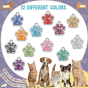 Abbylike 60 pcs personalized dog tags blank pet id tags custom glitter paw pet tag cute metal cat name tag small diy engraved puppy name tag for dogs petssilver   cucciolini doodles