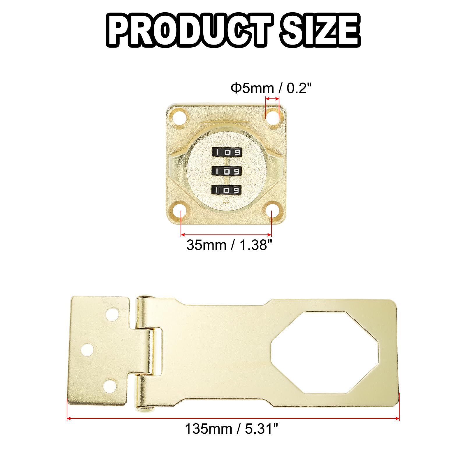 PATIKIL Cabinet Combination Lock, Three Hole Cabinet Password Hasp Locks with 3 Digit Password for Drawer and Cabinet Gold Tone - Image 2