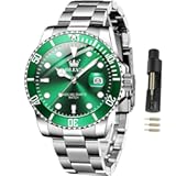 Watches for Men Classic with Date Business Dress Luxury Big Face Green/Black/Blue Waterproof Luminous Mens Wristwatch Analog Two Tone Stainless Steel Male Watch