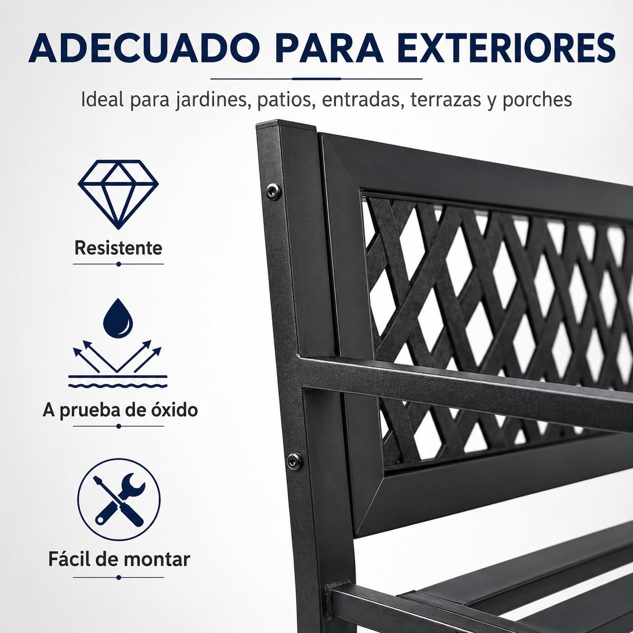 Banco de Jardín Exterior de Metal 2-3 Plazas | Asiento de Acero Resistente | Ideal para Terraza, Patio, Porche o Balcón | Diseño Decorativo con Respaldo Curvo | Mueble Exterior Duradero