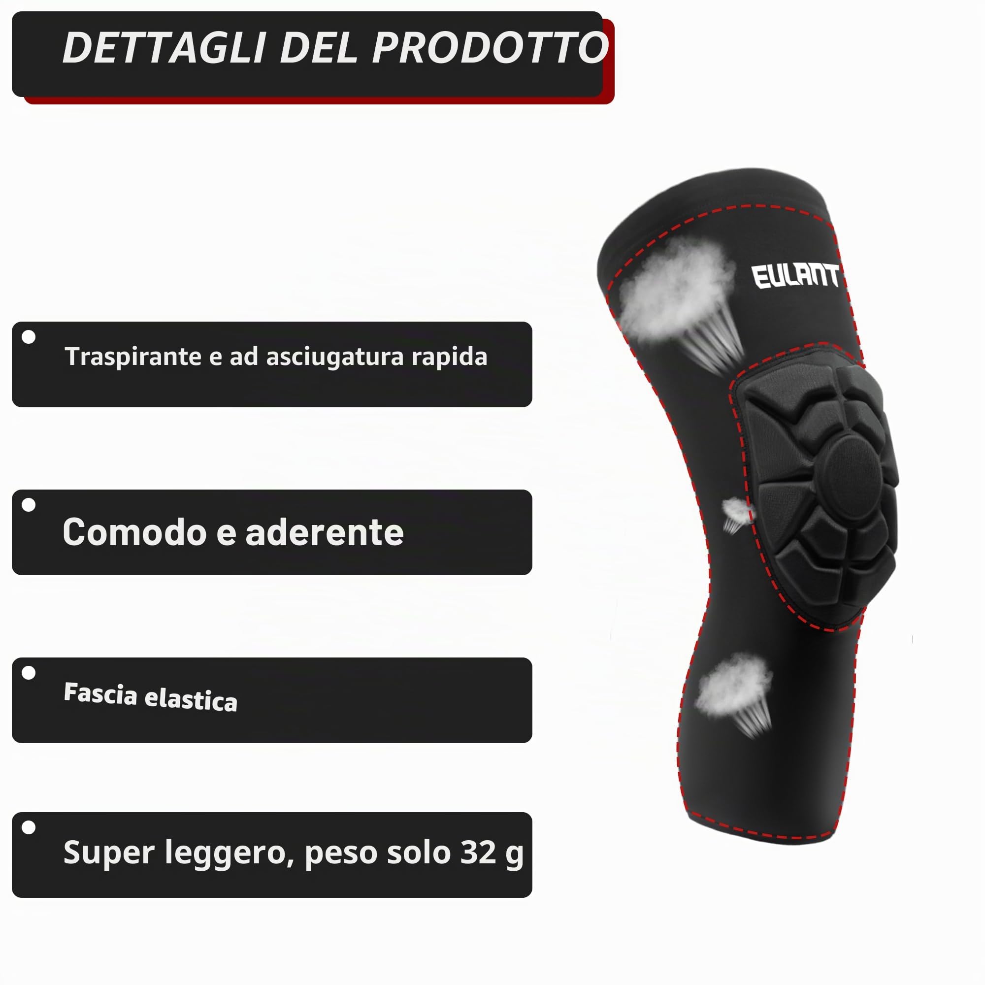 EULANT Elastico Ginocchiere MTB per Donna & Uomo,Sottile Protezioni Portiere Calcio,Morbido Ginocchiera Pallavolo,Protezioni Ginocchia per Danza Pallamano Ginnastica Ritmica Pattinaggio Yoga