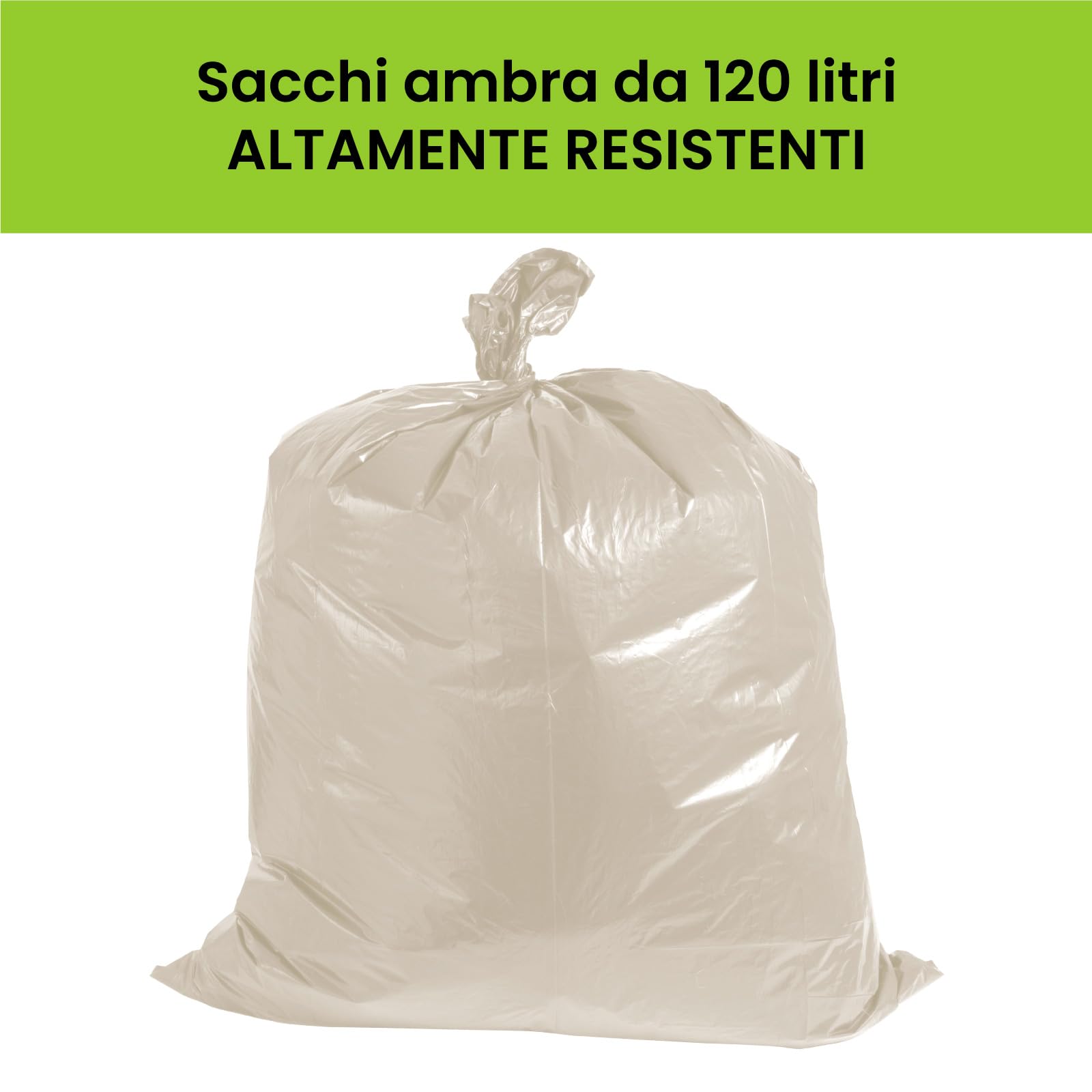 100 Sacchi Ambra Grandi Spazzatura in Plastica HDPE ToroDuro 90x120cm 120L Antiforo Ultra Resistenti per Raccolta Rifiuti Pattumiera Condominiale 10 Rotoli a Strappo - 100 Sacchetti