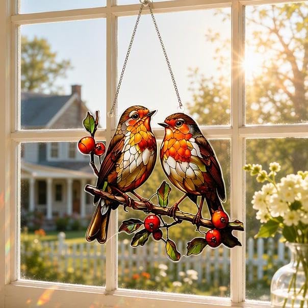 Garden Gifts for Women & Men, Stained Acrylic Robin SunCatcher, Robin Gifts