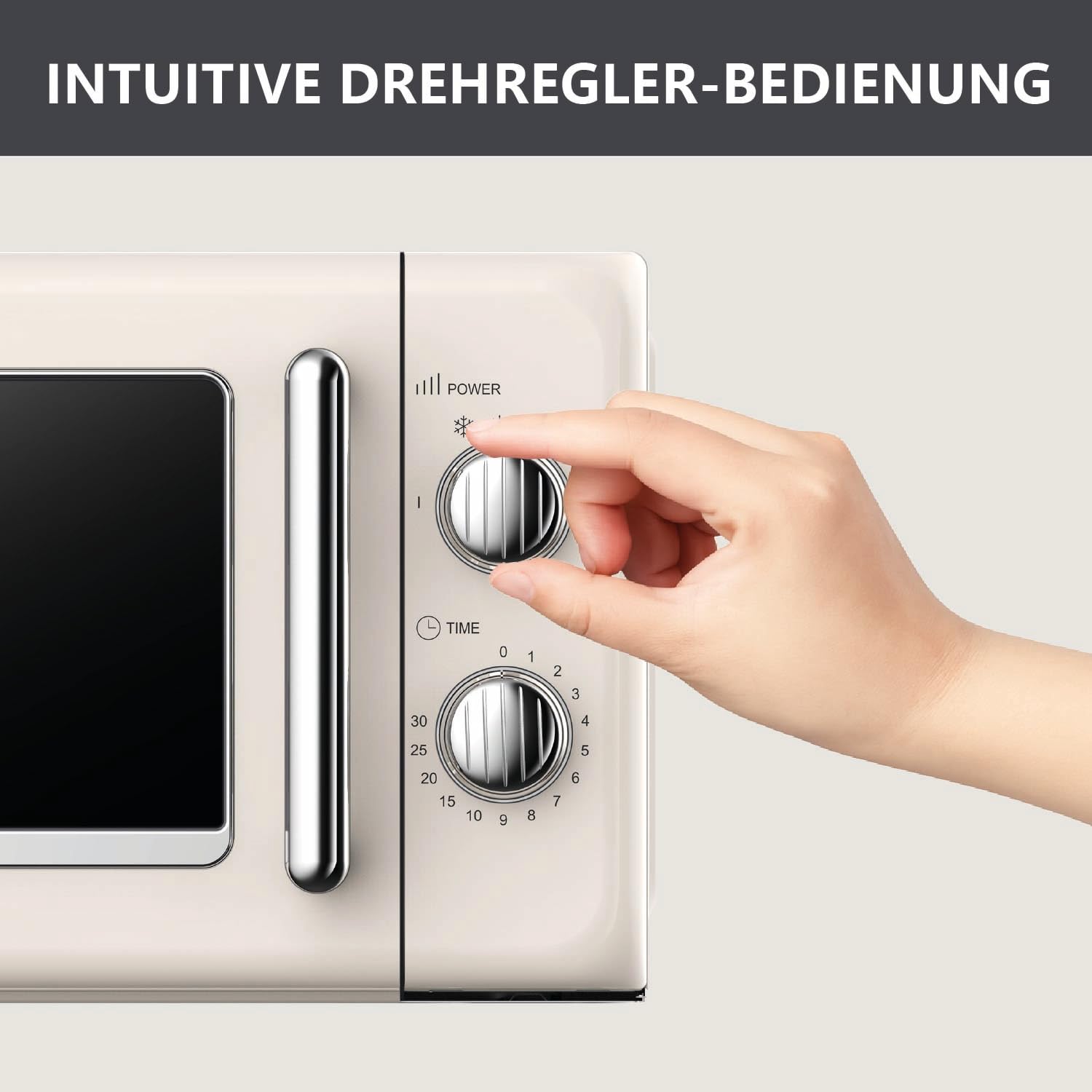 Silva Schneider MW-R 25.3 Retro Mikrowelle 20L, 700 Watt, 6 Leistungsstufen, Timer, verchromte Knöpfe & Griff, Endsignal – Farbe Beige