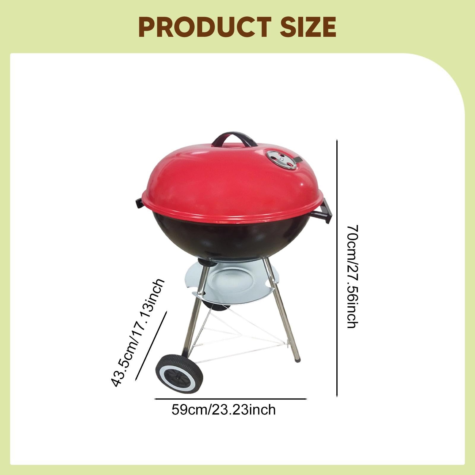 Barbecue Portatile con Ruote, Coperchio, Controllo della Temperatura E Ammortizzatori, Ideale per Esterni E Barche, Rosso